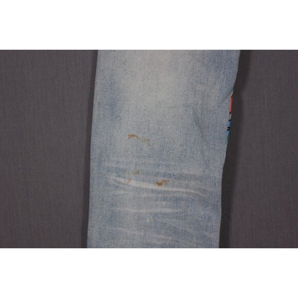 MOTIVE DENIM JEANS Blue Skull Graphic Rhinestone Print Stretch Tag 32X32 (32X31) - Picture 8 of 15